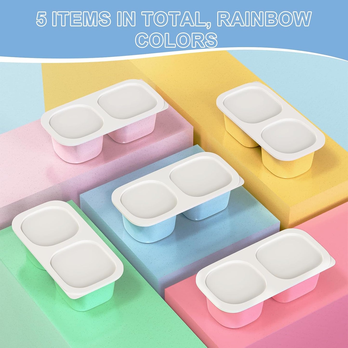 Snack Pack Containers for Kids, 5 Pack Reusable Snack Containers with Lids, 2 Compartment Small Bento Snack Box, BPA-Free, Lunchbox Accessories for Travel