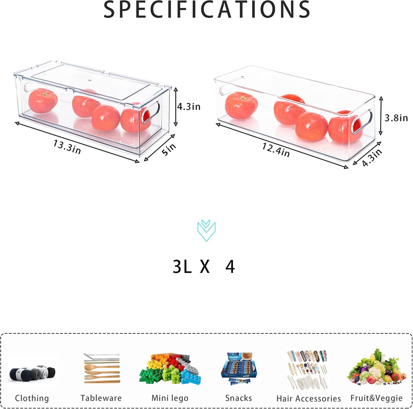 3Pack Fridge Organizer Drawer Divider Cube Pull-Out Bins Clear Food Container Refrigerator Storage box Produce Saver for Pantry Kitchen Cabinet