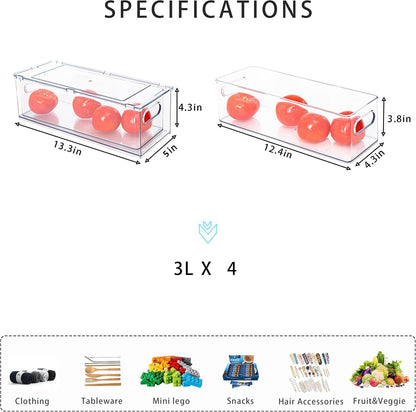 3Pack Fridge Organizer Drawer Divider Cube Pull-Out Bins Clear Food Container Refrigerator Storage box Produce Saver for Pantry Kitchen Cabinet