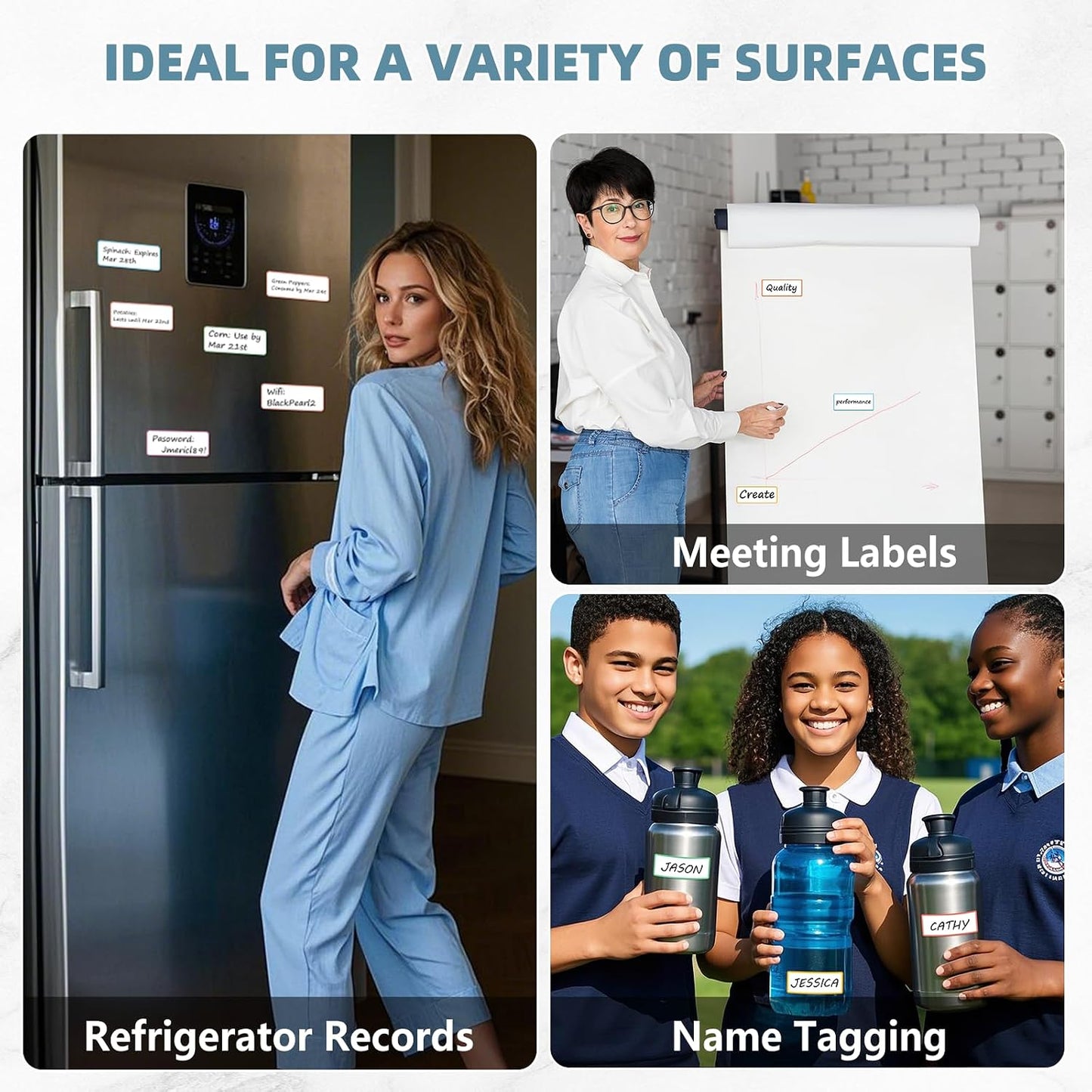 PPB Dry Erase Labels Sticky Notes for Containers, Reusable Waterproof Removable Stickers for Storage Bins, Freezer, Kitchen, Classroom, Whiteboard, All Purpose Use (1.2”x 2”, Multicolor, 60 Dots)