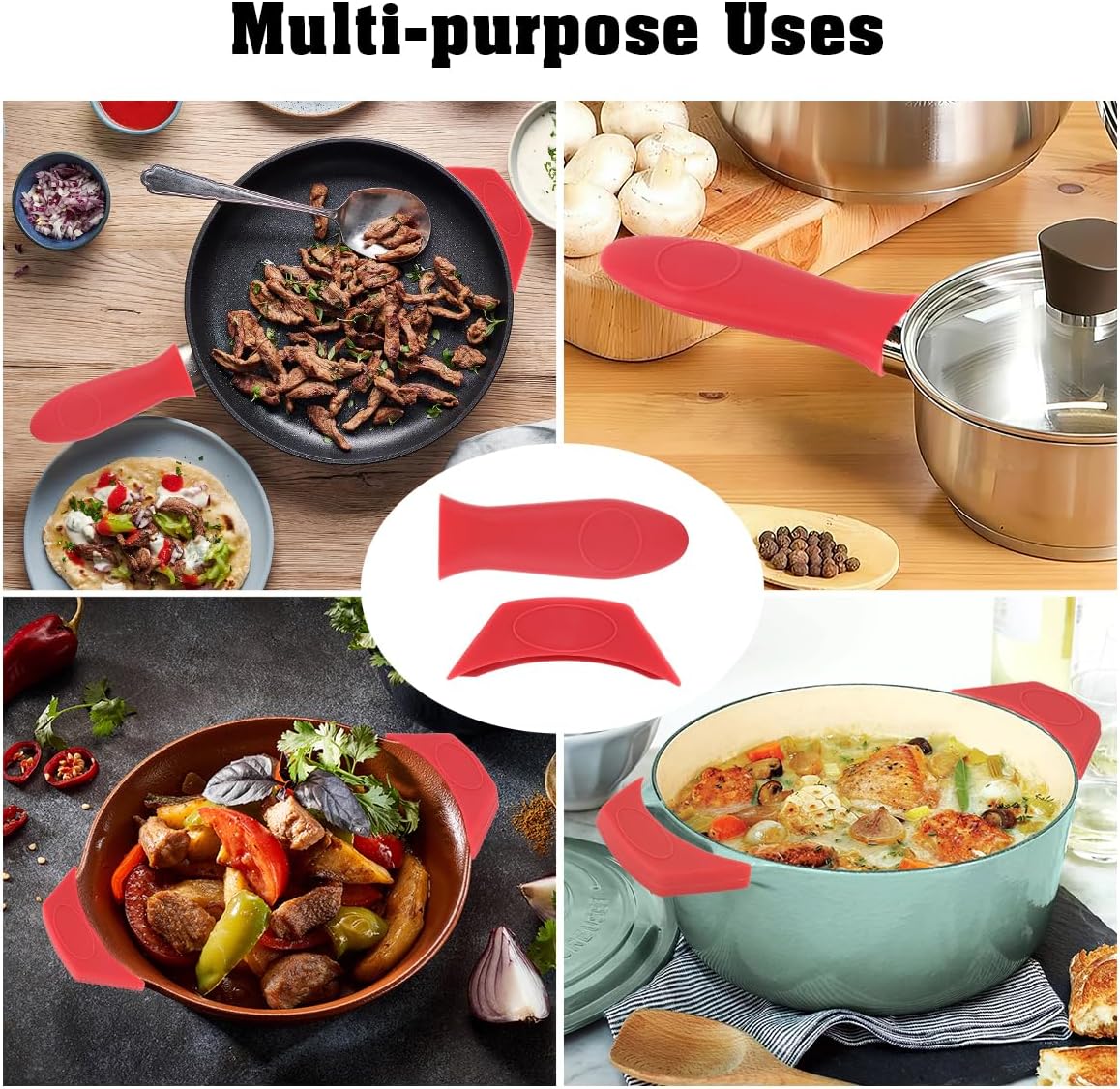 Cast Iron Handle Cover Silicone Pot Holders 2PCS Cast Iron Skillet Handles Cover Heat Resistant Silicone Hot Handle Holder Cast Irons Handless Sleeve for Frying Pan Cast Irons Skillet Griddle Cookware