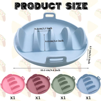 Silicone Taco Holders Plates - 3PCS Reusable Tacos Serving Tray Set with 4 Dividers, Dishwasher & Microwave Safe Shell Mold Tortilla Stand for Home Kitchen Fiesta Party Supplies (Green, Blue)