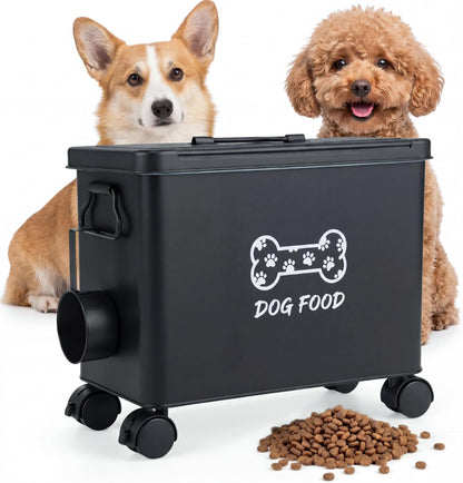 Moxweyeni Dog Food Container 13 lb Cute Airtight Food Storage Containers with Metal Lid Scoop Black Metal Storage Bin for Dog Cat with Wheels