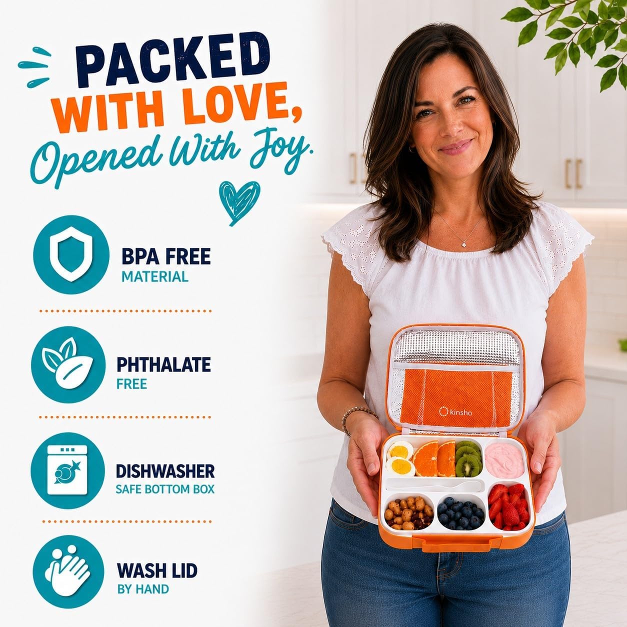 kinsho Lunch Box for Kids Boys Girls - Bento Box Set with Insulated Bag and Ice Pack, 6 Compartment Leak Proof Food Container, BPA-Free, Microwave Safe, Ideal for School & Work, Teal