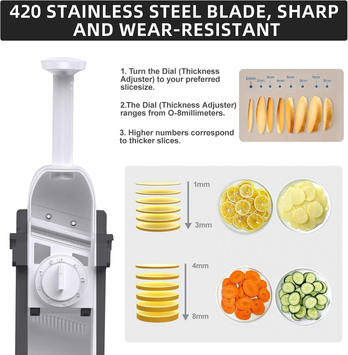7-in-1 Safe Mandoline Slicer for Kitchen, Vegetable Slicer with Container