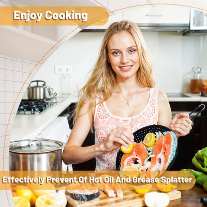 3 Pcs Silicone Splatter Screen for Frying Pan Grease Oil Splatter Foldable Splash Guard Heat Resistant Multi Use for Baking and Cooking(Black)