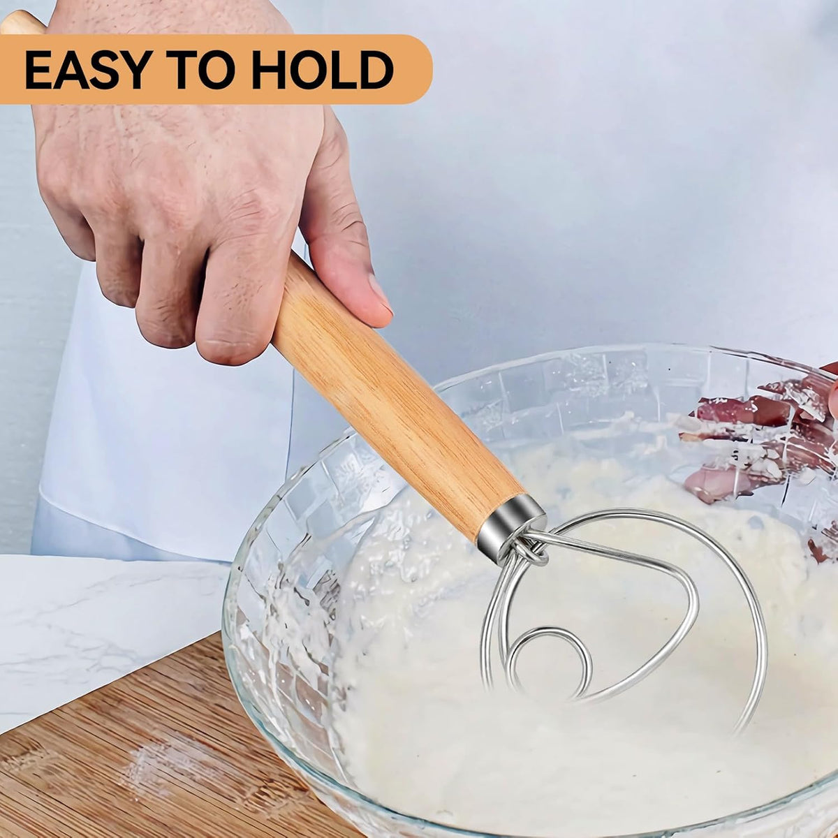 TEEVEA Danish Dough Whisk, Stainless Steel for Sourdough Bread