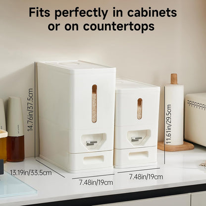 UFORU Rice Dispenser 22-25 Lbs (12kg), Rice Storage Container Sealed Moisture-Proof with Built-in Drawer, BPA-Free for Kitchen Pantry Household, Ideal for Rice, cereals, Beans, and Dry Food