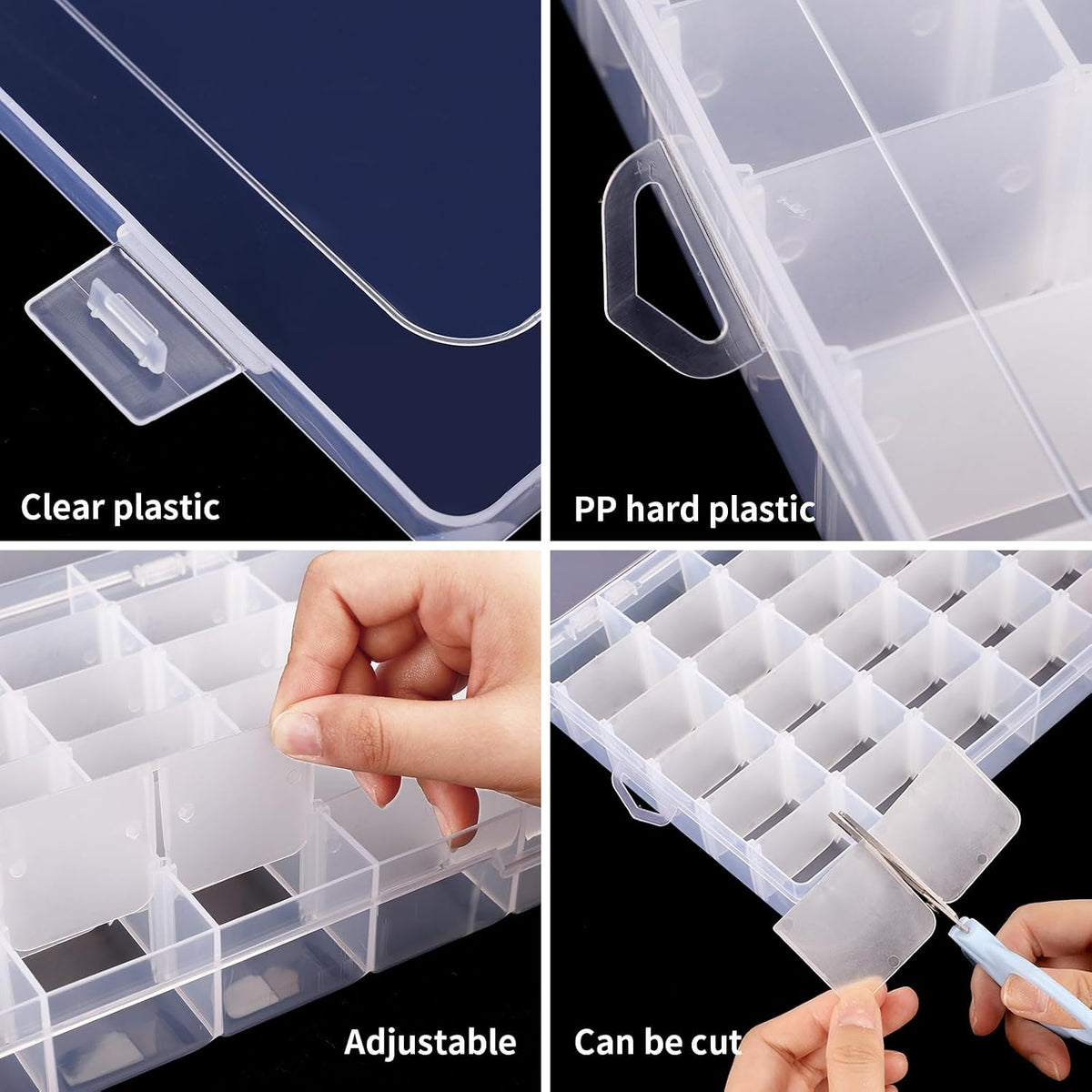 2 Pack Clear Bead Organizer Tackle Box with Adjustable Dividers for Jewelry Art Craft Containers 36 Grids Compartment with 5 Sheets Label Stickers