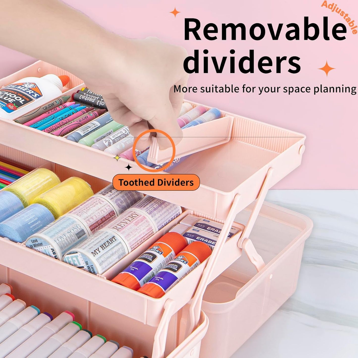 TERGOO 12.5in 3-Layer Multipurpose Craft Organizers and Storage with Adjustable Dividers, Portable Tackle Box, Folding Art & Craft Case for Medicine, Tool, Sewing Organizer (White)