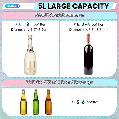 2 Pcs Ice Bucket, 5L Beverage Tub with Scoops, Clear Ice Buckets for Parties, Portable Drink Cooler for Cocktail Bar, Champagne Bucket for Beverage/Wine/Beer, Mimosa Bar Supplies Chiller Tub