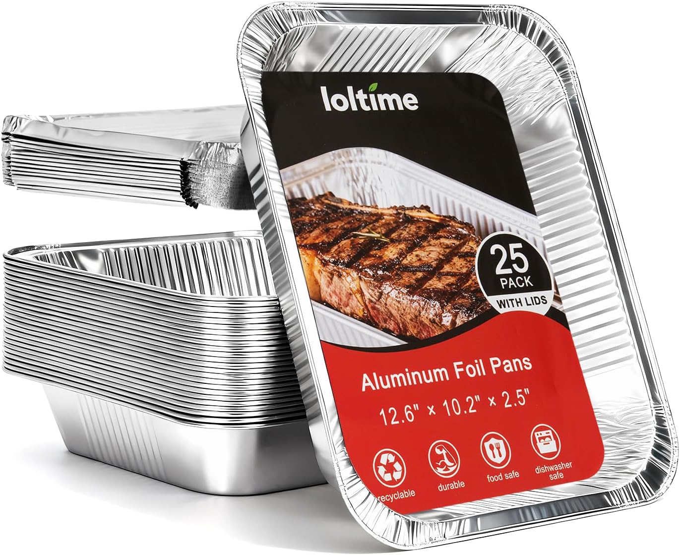 Aluminum Pans Disposable Half Size (25Pack with lids) – 9x13 Heavy Duty Foil Pans, Durable & Recyclable Baking Pans, Table Trays, Great for BBQ, PCooking, Roasting, Heating