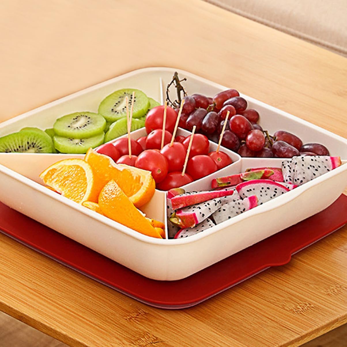 2-piece Snack Tray Organizer Divided Serving Tray Lid Fruit Plate Storage Box for Nuts Snack Plates Veggie
