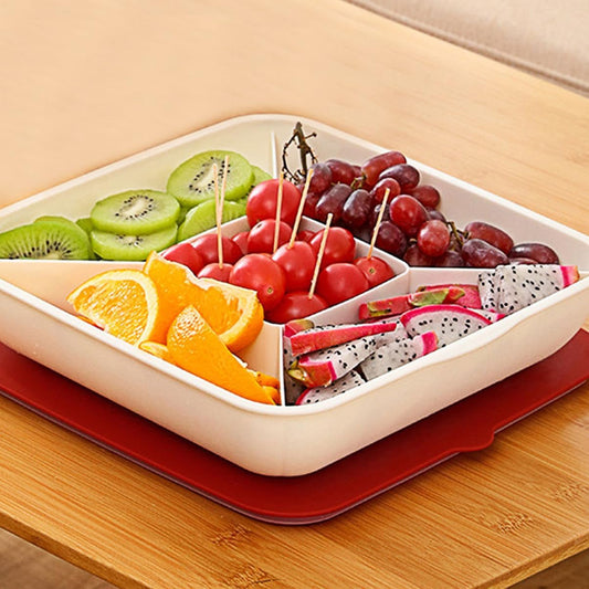 2-piece Snack Tray Organizer Divided Serving Tray Lid Fruit Plate Storage Box for Nuts Snack Plates Veggie