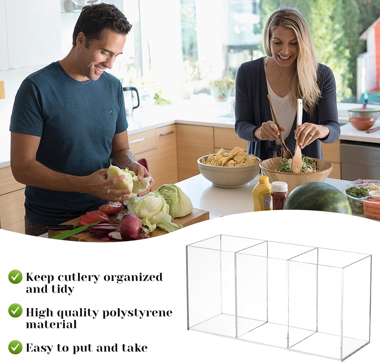 Rainmae 2Pack Acrylic Cutlery Storage Organizer, Plastic Cutlery Utensil Holder Storage Organizer Caddy for Kitchen Countertop Organization - Holds Fork, Knife, Spoon, Silverware Tableware Storage Box