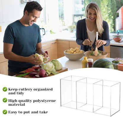 Rainmae 2Pack Acrylic Cutlery Storage Organizer, Plastic Cutlery Utensil Holder Storage Organizer Caddy for Kitchen Countertop Organization - Holds Fork, Knife, Spoon, Silverware Tableware Storage Box