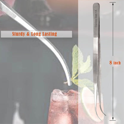 6 Inch Professional Culinary Stainless Steel Precision Tongs with Serrated Tips, Plating/Food Presentation Detailing Serving Tongs, Chef's Kitchen Tweezer Tongs - Ultra Non-Slip Grip
