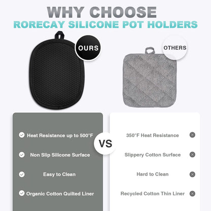 RORECAY 2-Pack Silicone Pot Holders for Kitchen, Hot Pads with Pocket, Gray