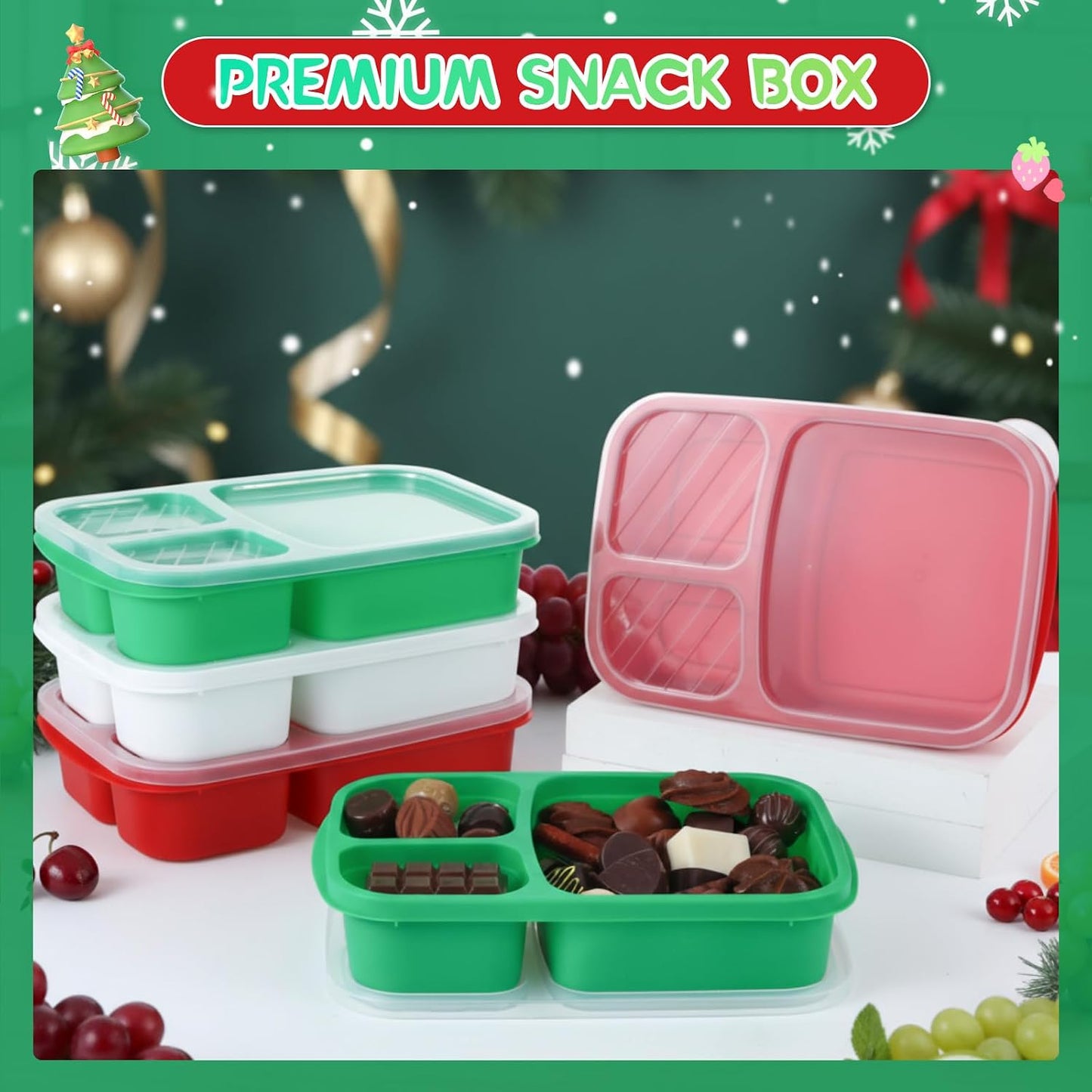 Honeydak 5 Pack Snack Containers 3 Compartment Bento Snack Boxes Divided Meal Prep Containers with Lids Reusable Adults Lunch Food Storage Box for School Work Travel(Elderberry)