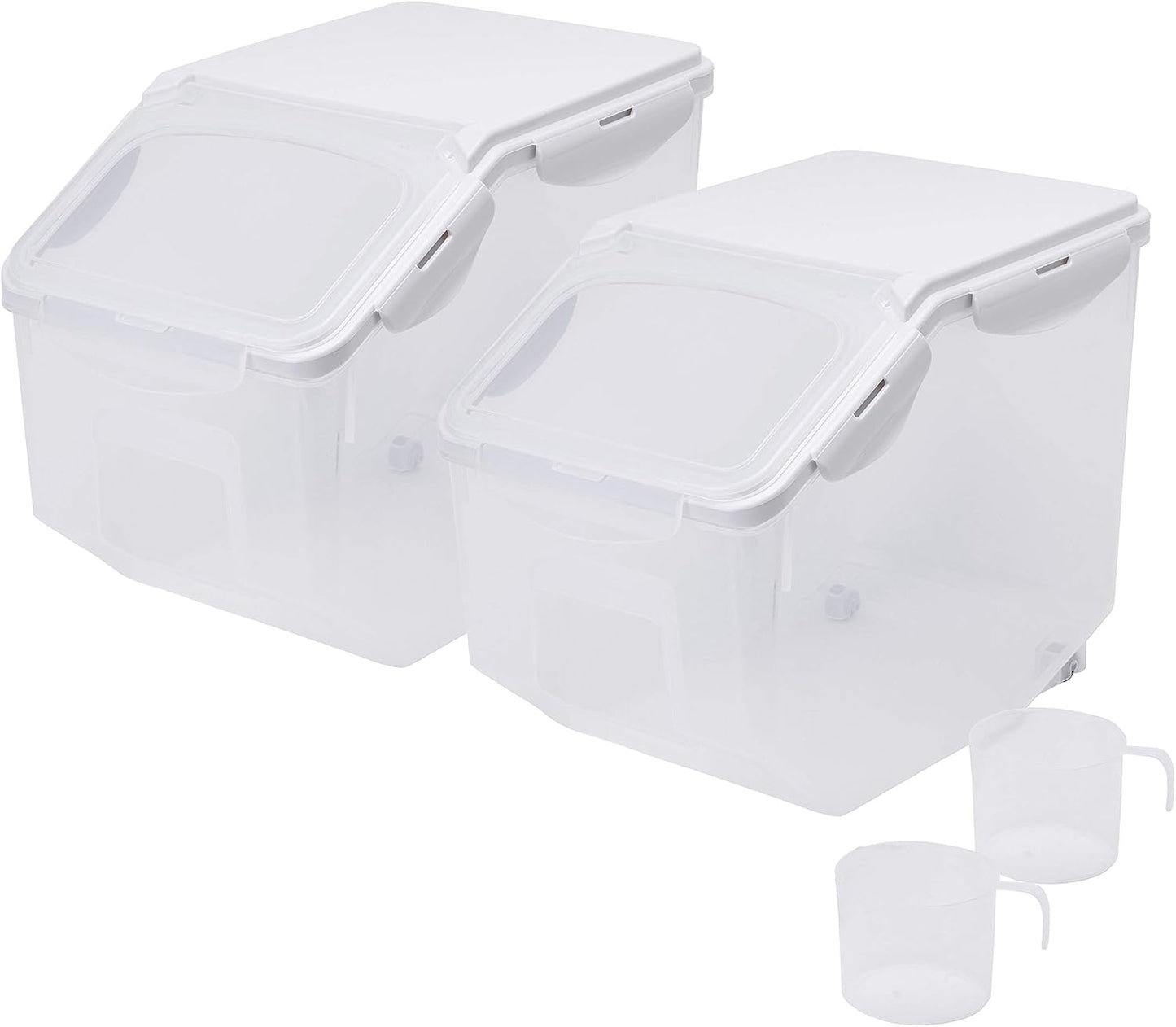 HANAMYA Food Storage Container with Measuring Cup, BPA free, 50-Cup, For Rice | Grain | Pet Food | Flour, Clear & Off White