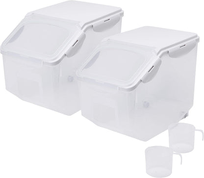 HANAMYA Food Storage Container with Measuring Cup, BPA free, 50-Cup, For Rice | Grain | Pet Food | Flour, Clear & Off White