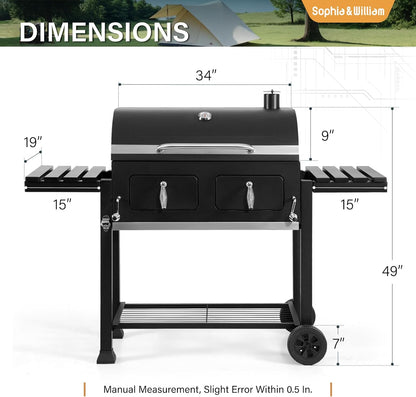 Sophia & William 18-Inch Vertical Charcoal Smokers BBQ Grills with Porcelain-Enameled Smoking Chamber & 2-Layer Smoking Shelves, Outdoor Smokers & Tabletop Grill Combo for Barbecue Camping(Black)