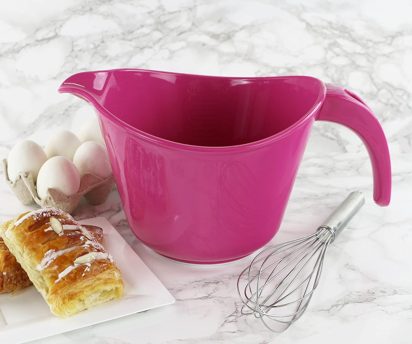 Batter Bowl With Pour Spout, Non-Slip Base,Space Saving Detachable Handle with Lid, 2 QT Heavy Duty BPA-Free Microwave & Dishwasher Safe (Fresh Lemons)