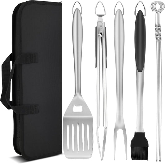 28PCS Stainless Steel BBQ Grill Accessories Set, Grilling Gifts for Men Birthday Father's Day, Portable Multifunction Grilling Utensils Tools Kit with Storage Bag for Outdoor Grill Camping BBQ Party