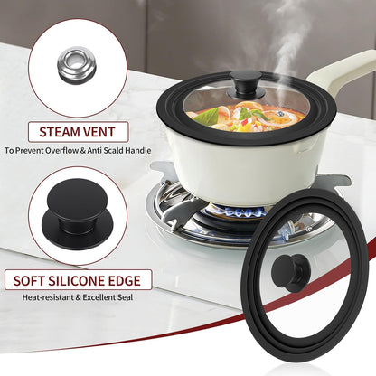 3 Pack Universal Pan Lids,Replacement Pan Lid Fits 6", 7" 8" & 8", 9" 9.5" & 10", 11" 12" Cookware,Tempered Glass Pan Cover with Heat Resistant Rim for Skillets, Pots, Frying Pans & CrockPot