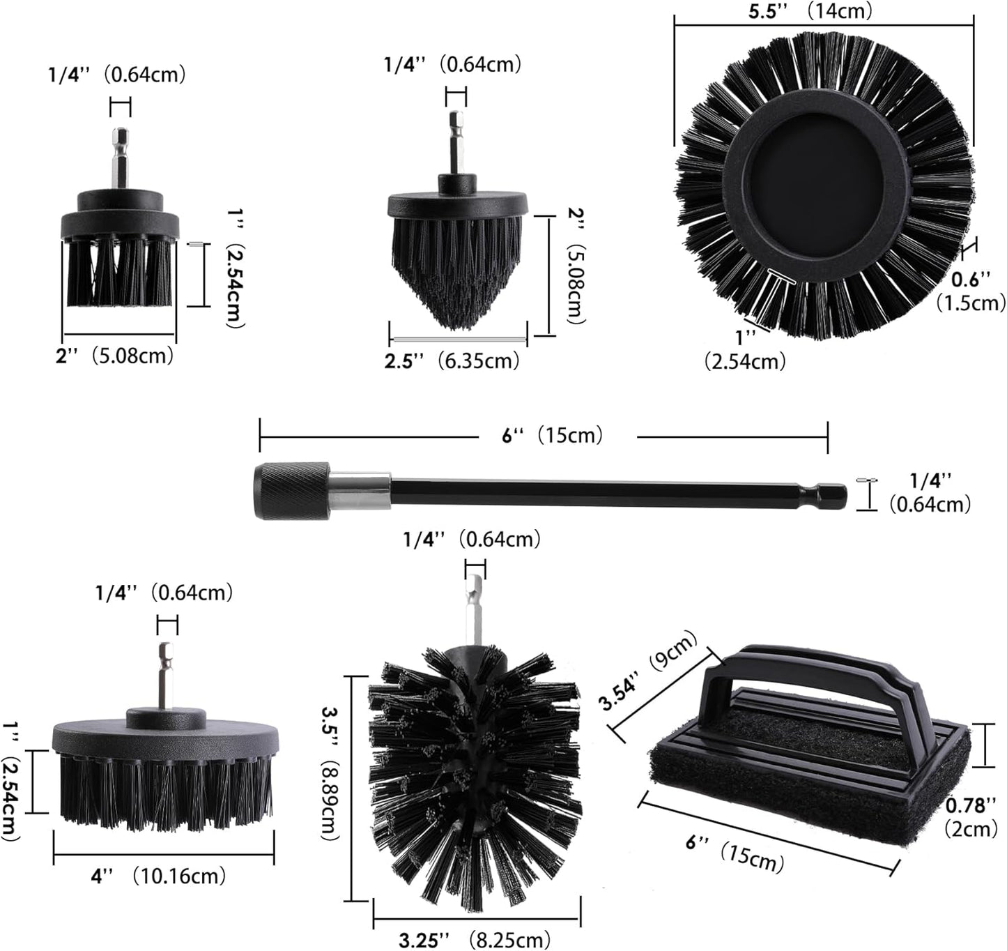 6 Piece BBQ Grill Cleaning Brush Ultra Stiff Drill Powered Cleaning Brushes Nylon Safe Bristle BBQ Grill Rust Remover Gift for Dad Grill Cleaner for Outdoor Grill (Black)