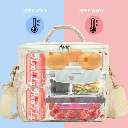 FlowFly Insulated Reusable Lunch Bag Adult Large Lunch Box for Women and Men with Adjustable Shoulder Strap,Front Zipper Pocket and Dual Large Mesh Side Pockets,Cherry - Colors A