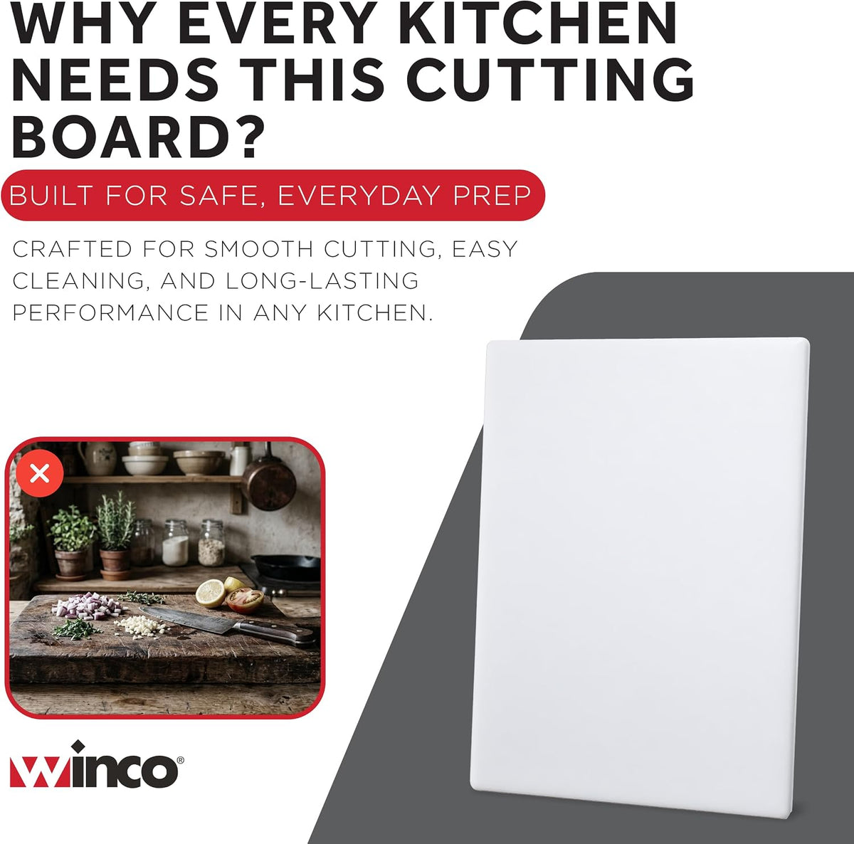 Winco CBWT-1830 Cutting Board, 18-Inch by 30-Inch by 1/2-Inch, White,Medium