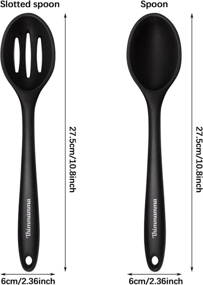 Silicone Cooking Spoon, Nonstick Kitchen Spoons for Cooking, Slotted and Solid Serving Spoon Heat Resistant, Silicone Mixing Spoons Basting for Nonstick Cookware 4 Pack