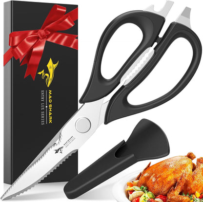 MAD SHARK Kitchen Scissors All Purpose Kitchen Shears Come Apart,Stainless Steel Utility Scissors with Comfort Grip,Heavy Duty Poultry Shears for Food,Chicken,Meat,Fish,Dishwash Safe(BLACK)