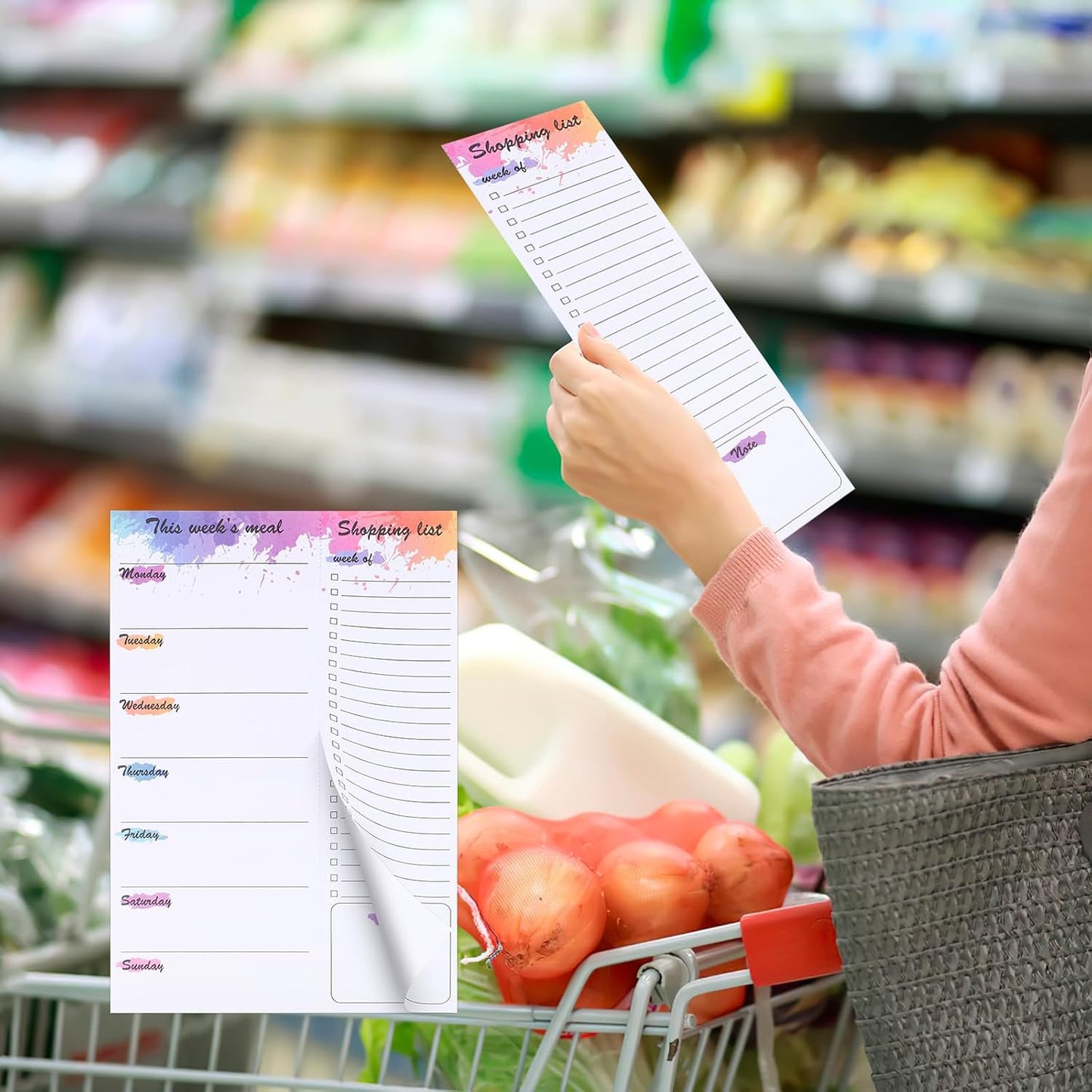60 Sheet Meal Planner for Fridge, Magnetic Weekly Meal Planner & Grocery List with Tear-off Shopping List for Meal Prep, 7x10''-Flower Design