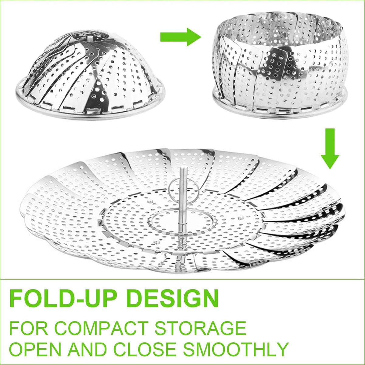 Vegetable Steamer Basket for Cooking 304 Stainless Steel Veggie Food Steamer Basket, Folding Expandable Steamers to Fit Various Size Pot (5.9" to 10")