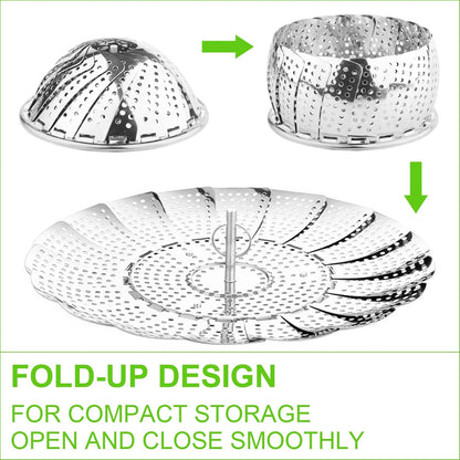 Vegetable Steamer Basket for Cooking 304 Stainless Steel Veggie Food Steamer Basket, Folding Expandable Steamers to Fit Various Size Pot (5.9" to 10")
