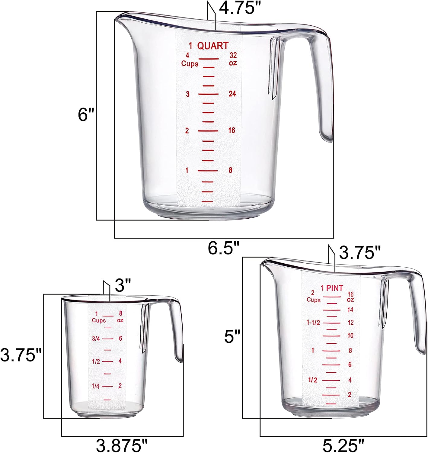Amazing Abby - Melissa - Plastic Measuring Cups (3-Piece Set), Food-Grade Measuring Jugs, 1/2/4-Cup Capacity, Unbreakable, Stackable, Dishwasher-Safe, Great for Oil, Vinegar, Flour, and More