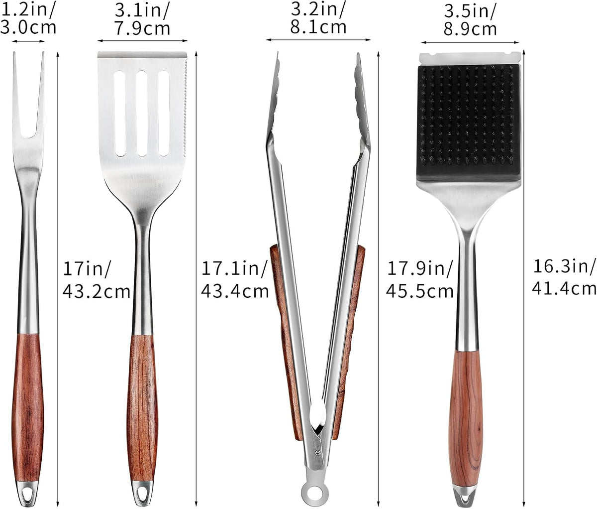 FJNATINH Heavy-Duty Grilling Accessories Rose Wooden BBQ Grilling Tools Set,Outdoor Grill Set with Spatula, Fork, Brush & Tongs,Essential Accessories for Barbecue & Grill. Ideal Gift for Men