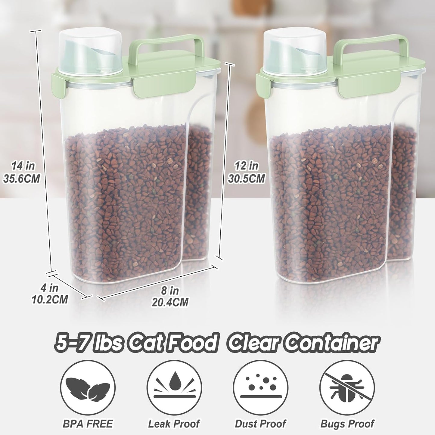 LEAWALK 5-7Lbs Dog Cat Food Storage Container with Upgraded Large Nozzle BPA-free, 4 Snap Seals Plastic Pet Food Storage Containers with Handles are Easy to Clean and Carry