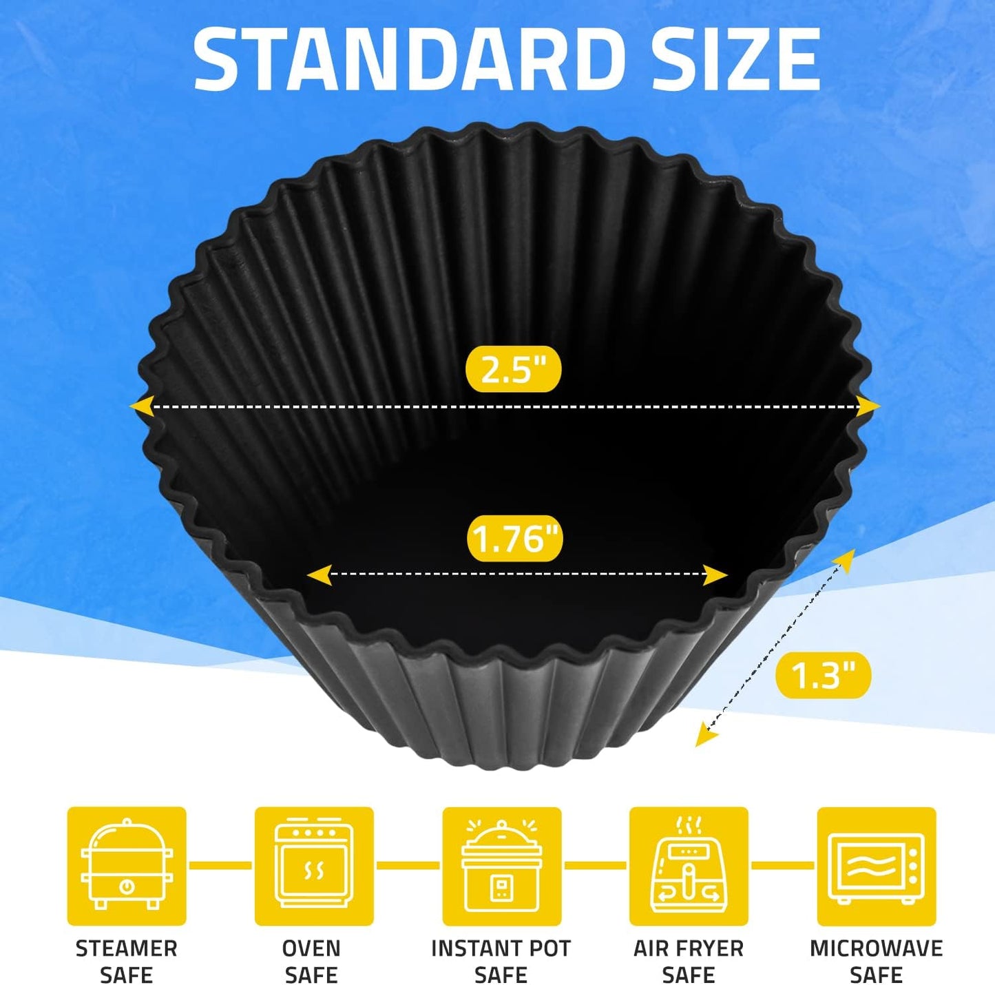 Premium Reusable Silicone Muffin Liners - 12 BPA Free Silicone Cupcake Molds for Baking - LFGB/FDA - (Standard, Black)