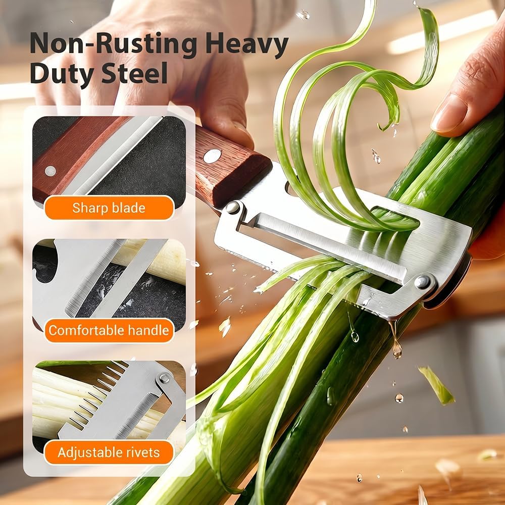 2 Pcs Premium Vegetable Peeler, Multi-Functional Vegetable Stainless Steel Peeler with Wooden Handle and Bottle Opener, Kitchen Gadgets Tool for Vegetables and Fruits, Pumpkin, Potato (2 Colors)
