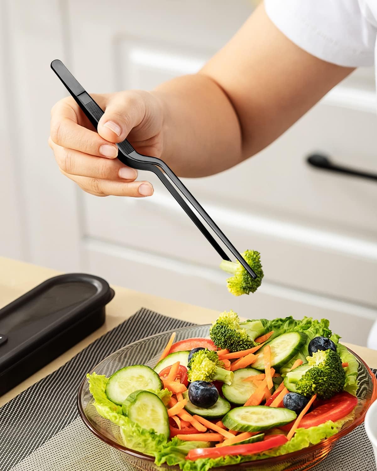 Fine Cooking Tweezers Set, Professional Stainless Steel Food Tongs, Kitchen Black Long Chef Tweezer for Cooking, Plating, Decorating and BBQ (SILVER, 12 inch)