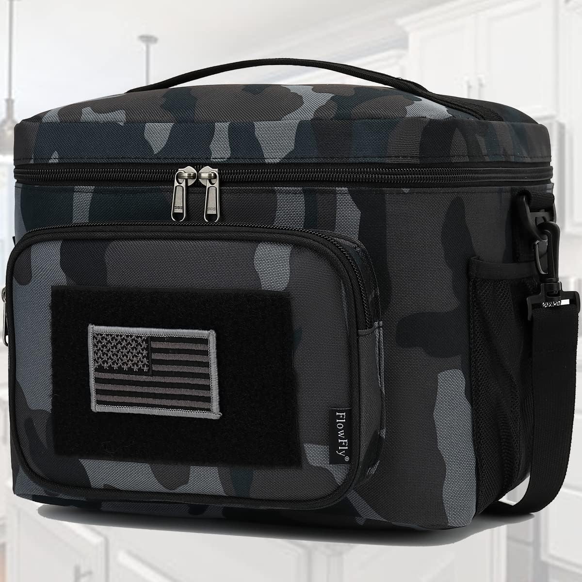 FlowFly Lunch Bag, Insulated Cooler, Thermal Lunch Box Tote with MOLLE/PALS Webbing, Adjustable Padded Shoulder Strap, for Tactical Men Women Adults and Boys Girls Kids (Cyan, Medium)