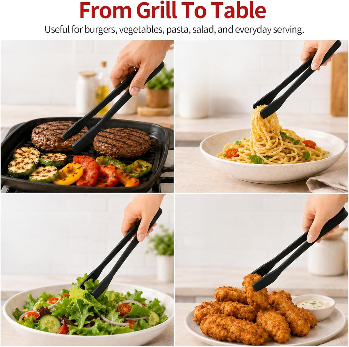 2 PCS Silicone Tongs for Cooking, 11 In Stainless Steel Kitchen Tongs with Silicone Tips, Heat Resistant Lightweight Non-Scratch for Flipping Fish, Steak, Toast & Bread, Dishwasher Safe