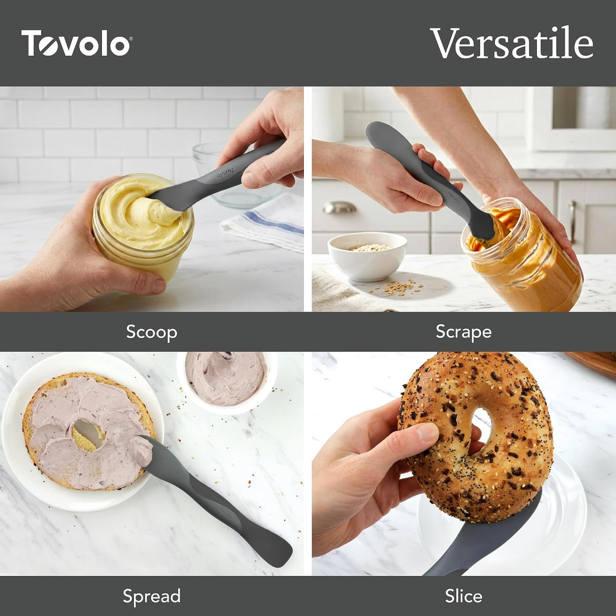 Tovolo Mini Scoop & Spread Tool for Kitchen Meal Prep Small Sandwich Spreader Spatula for Peanut Butter Jelly, Silicone BPA Free Dishwasher Safe Scooper Spreader, Aqua Seafoam Green