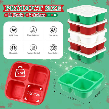 Honeydak 10 Pack Bento Snack Containers 4 Compartment Snack Boxes Reusable Containers with Lids Divided Meal Prep Lunch Food Storage Box for School Work Travel