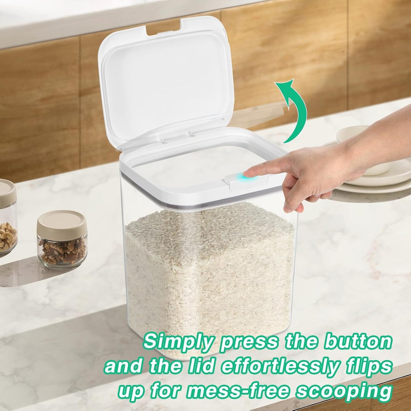 TBMAXS Rice Flour Storage Container - 6.5 Qt | 12 Lbs Crystal-Clear Plastic Food Storage Container Bin with Flip-up Lid, Dry Food Holder for Kitchen Pantry Organization and Storage