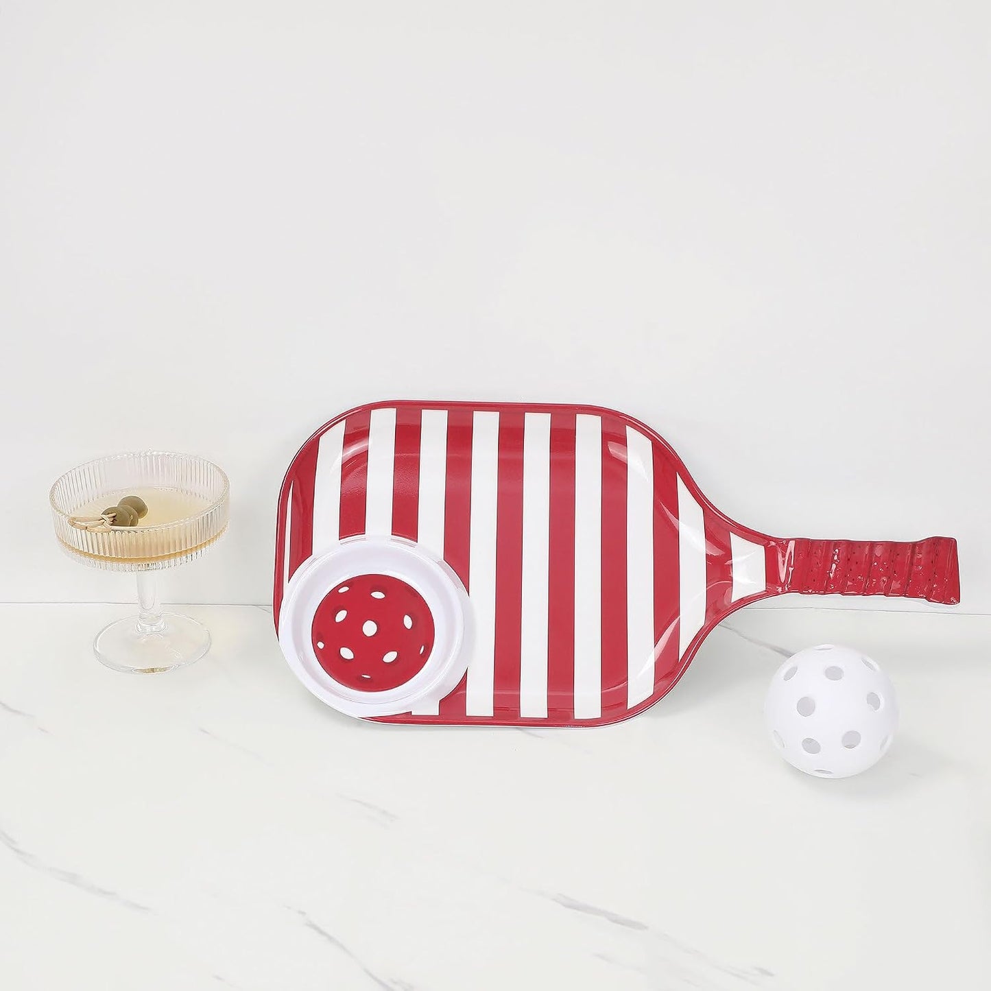 UPware Watermelon Melamine Chip and Dip Snack Tray, Summer Fruit Pickleball Paddle Shape Platter for Chips, Salsa, Fruits, and Appetizers, 15.75 x 8 Inch