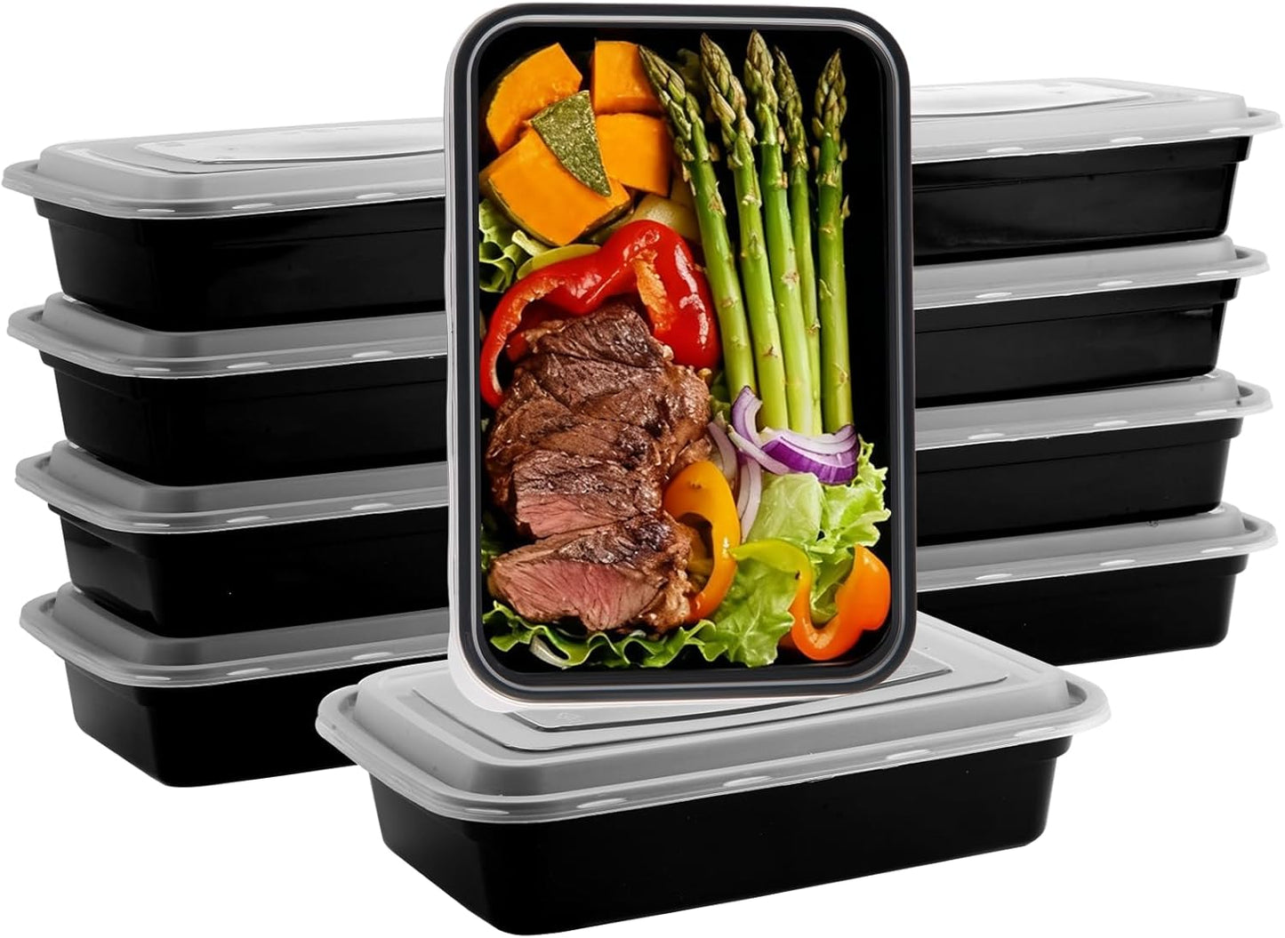 10Pack 35oz Meal Prep Containers Disposable Food Storage Containers with Lids, 1-Compartment Reusable Food Storage Plastic Stackable To Go Boxes Microwave, Freezer, Dishwasher Safe
